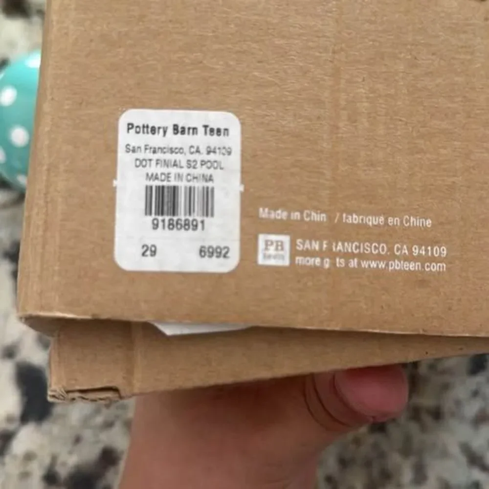 Pottery Barn Teen Dottie Finials/Curtain Rod Ends, “Pool” color, 2 per box, NIB
